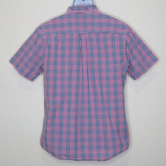 Chaps* Men's Short Sleeve Button Down Curved Hem Pocket Checkered Shirt~ Medium - Picture 2 of 13